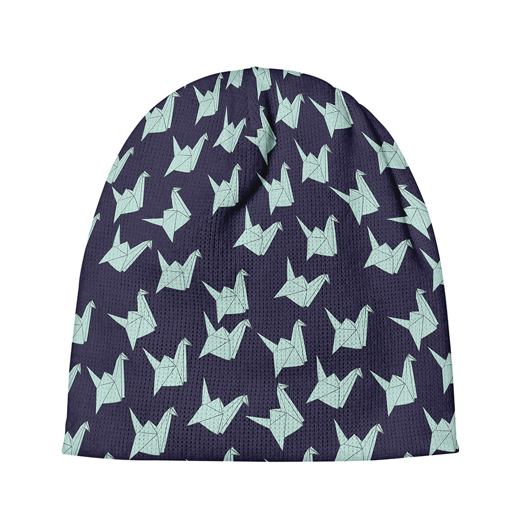 Blue Origami Crane Pattern Print Beanie