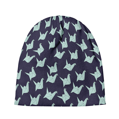 Blue Origami Crane Pattern Print Beanie