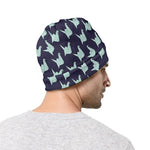 Blue Origami Crane Pattern Print Beanie
