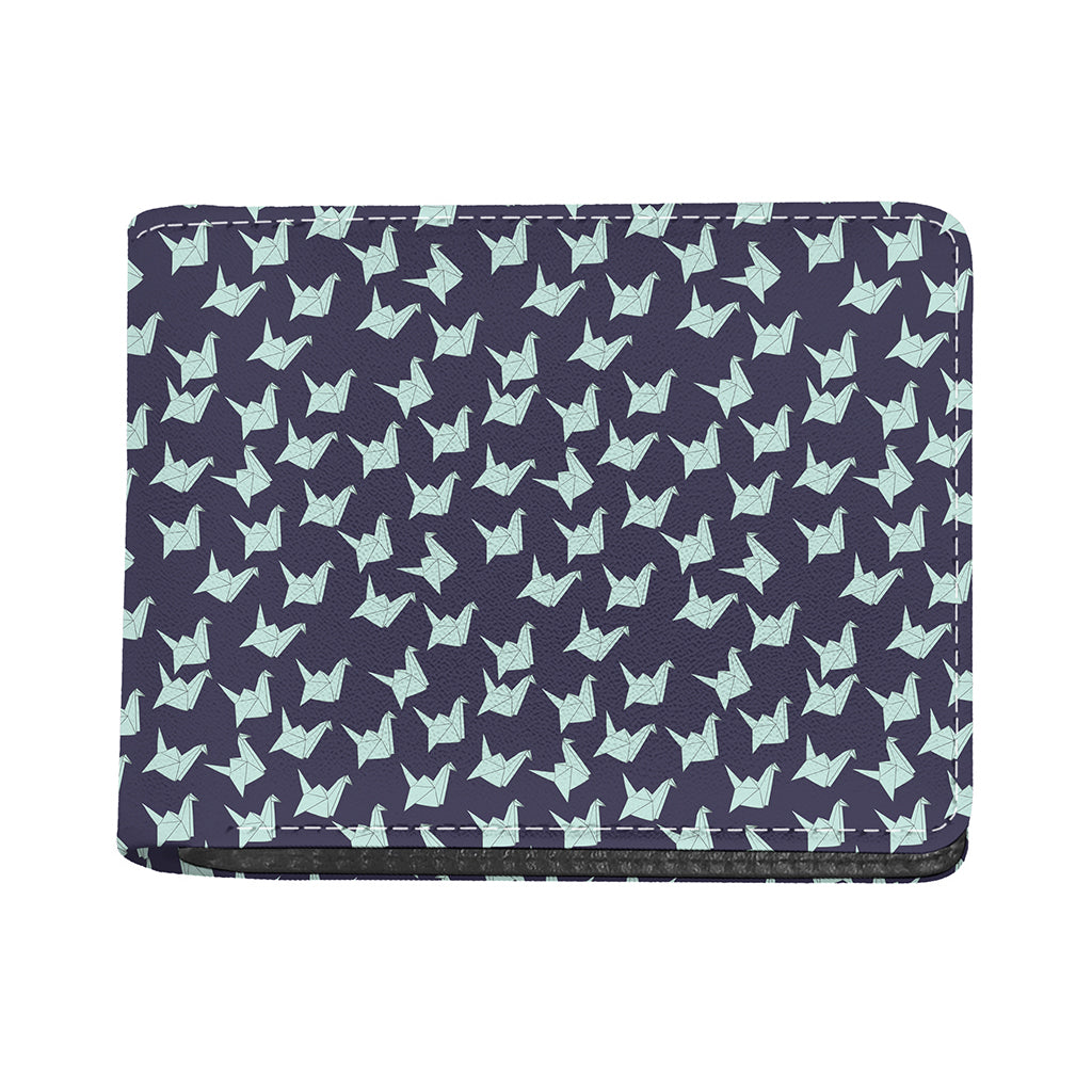 Blue Origami Crane Pattern Print Bifold Wallet