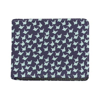 Blue Origami Crane Pattern Print Bifold Wallet