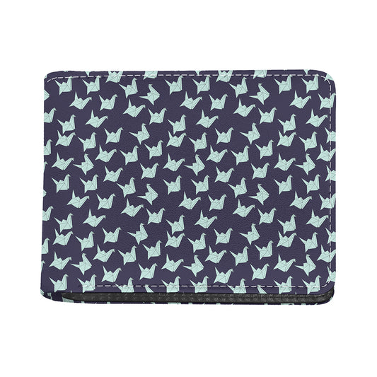 Blue Origami Crane Pattern Print Bifold Wallet