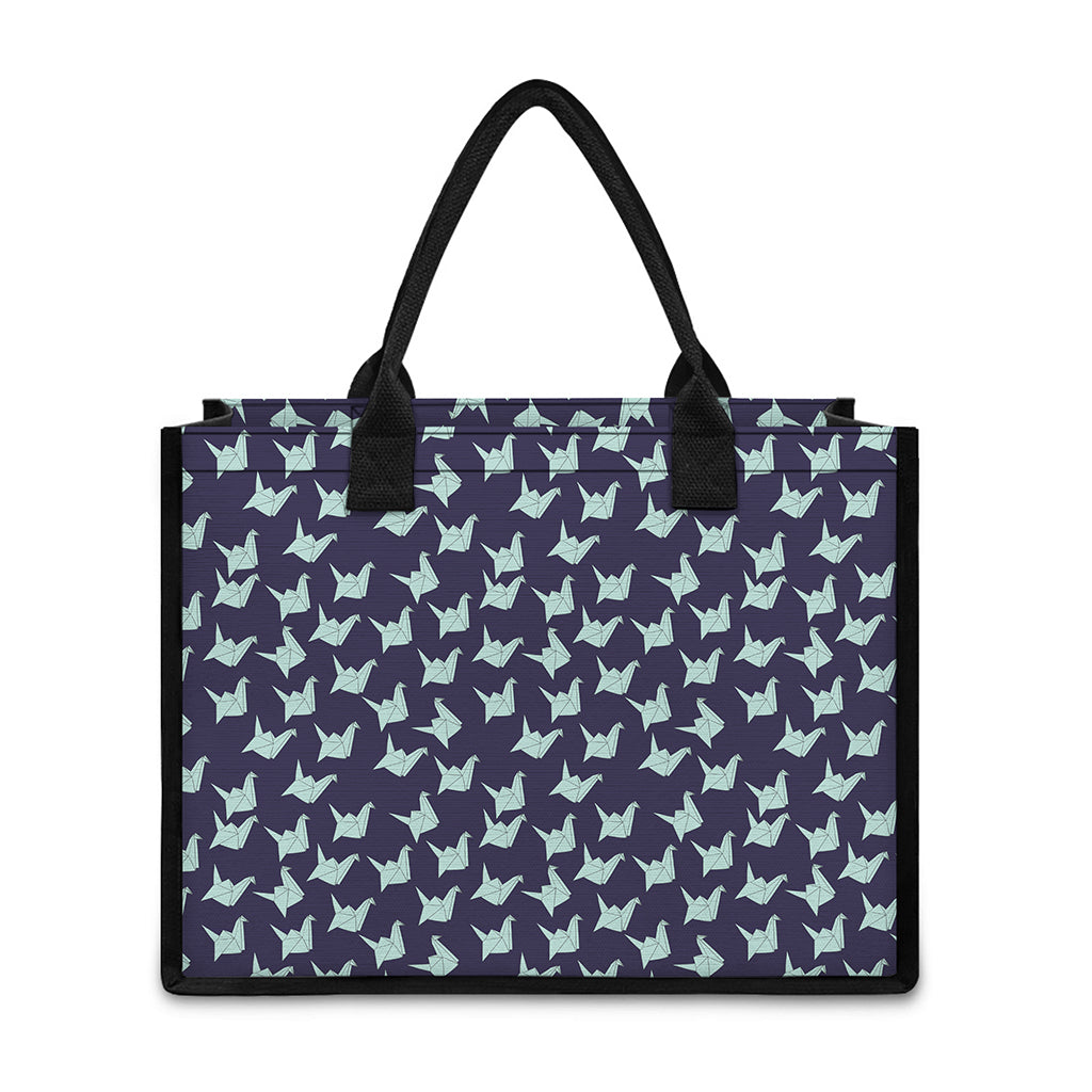 Blue Origami Crane Pattern Print Canvas Tote Bag