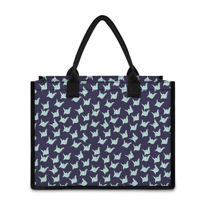 Blue Origami Crane Pattern Print Canvas Tote Bag