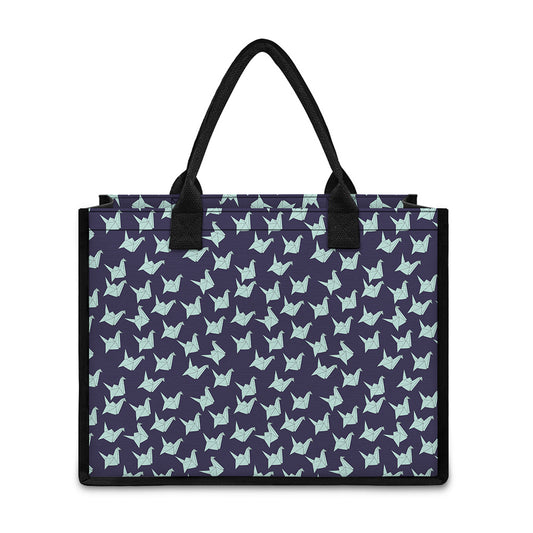Blue Origami Crane Pattern Print Canvas Tote Bag