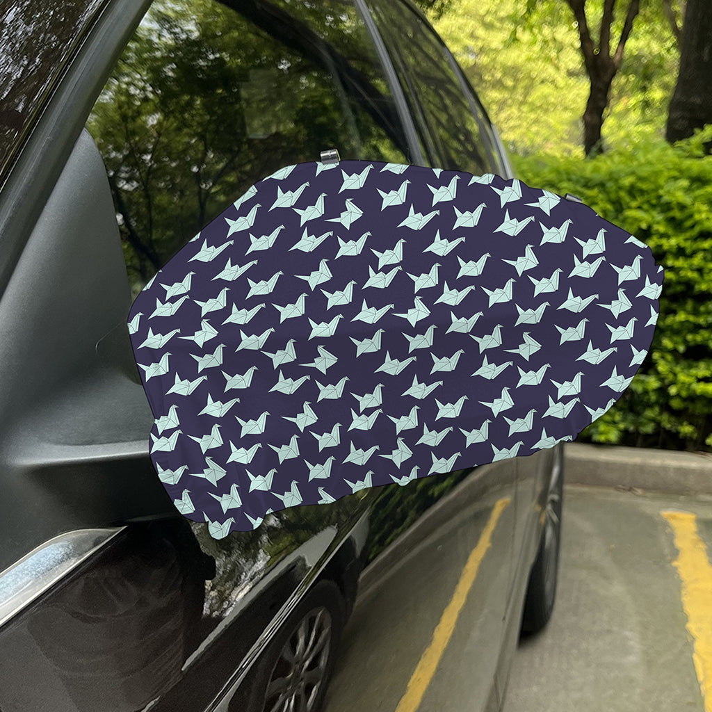 Blue Origami Crane Pattern Print Car Side Mirror Covers