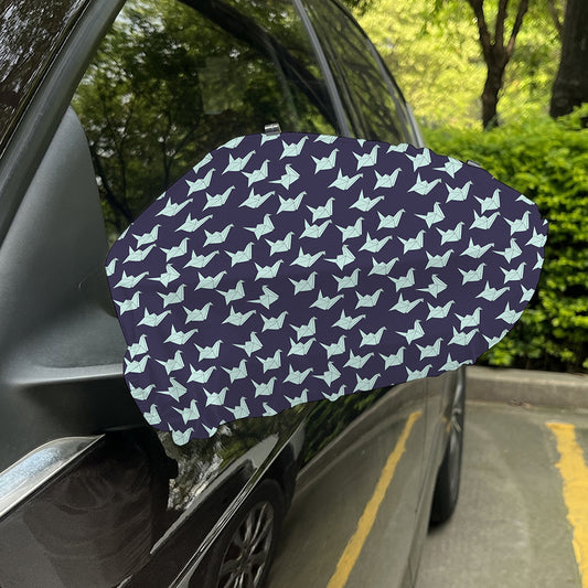 Blue Origami Crane Pattern Print Car Side Mirror Covers