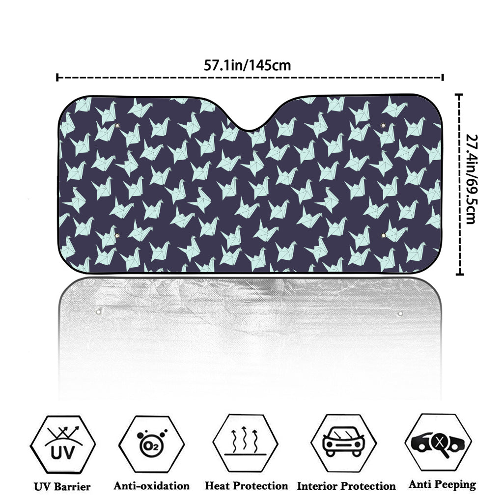 Blue Origami Crane Pattern Print Car Windshield Sun Shade