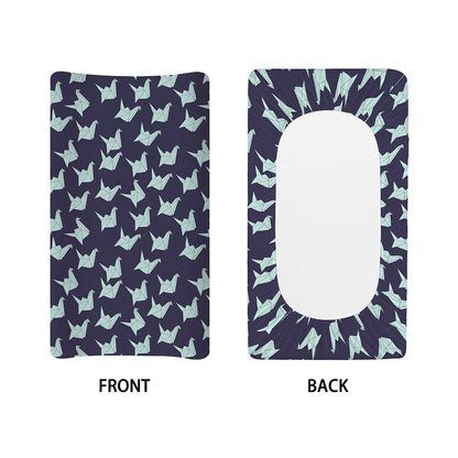 Blue Origami Crane Pattern Print Changing Pad Cover