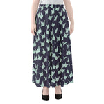 Blue Origami Crane Pattern Print Chiffon Maxi Skirt