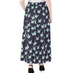 Blue Origami Crane Pattern Print Chiffon Maxi Skirt