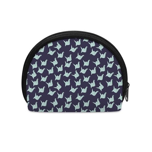 Blue Origami Crane Pattern Print Coin Purse