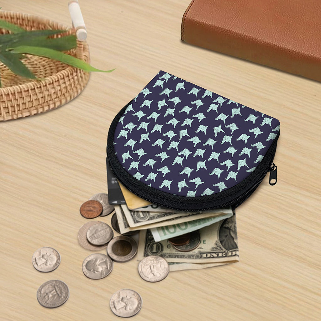 Blue Origami Crane Pattern Print Coin Purse