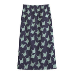 Blue Origami Crane Pattern Print Cotton Front Slit Maxi Skirt