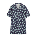 Blue Origami Crane Pattern Print Cotton Hawaiian Shirt