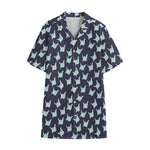 Blue Origami Crane Pattern Print Cotton Hawaiian Shirt