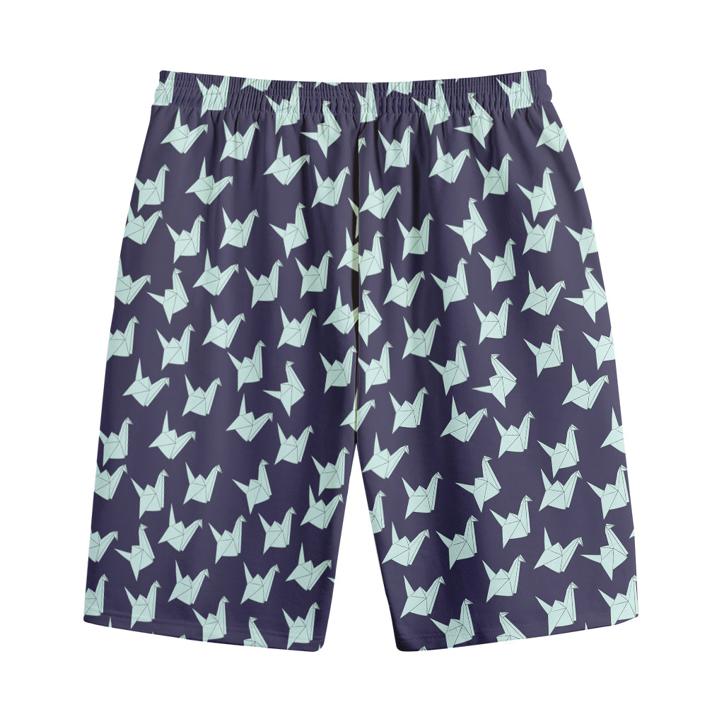 Blue Origami Crane Pattern Print Cotton Shorts