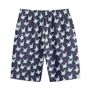 Blue Origami Crane Pattern Print Cotton Shorts