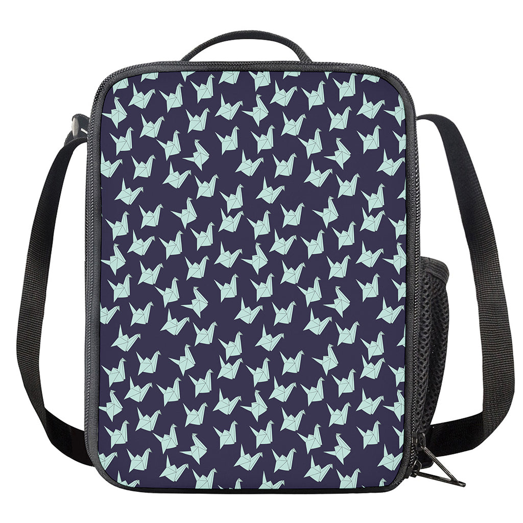 Blue Origami Crane Pattern Print Crossbody Lunch Bag