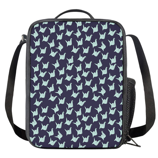 Blue Origami Crane Pattern Print Crossbody Lunch Bag