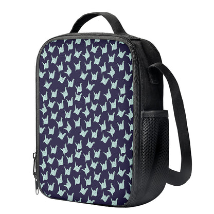 Blue Origami Crane Pattern Print Crossbody Lunch Bag