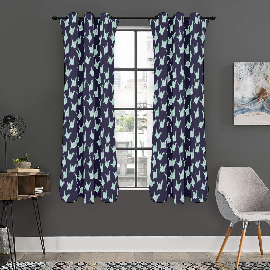 Blue Origami Crane Pattern Print Curtain