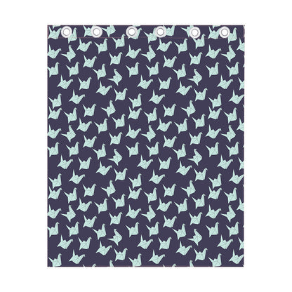 Blue Origami Crane Pattern Print Curtain