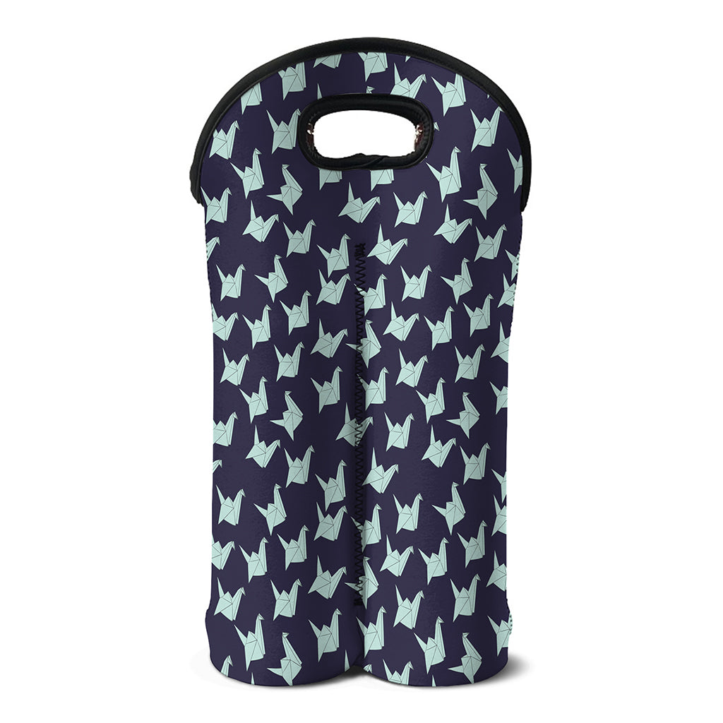 Blue Origami Crane Pattern Print Double Neoprene Wine Tote