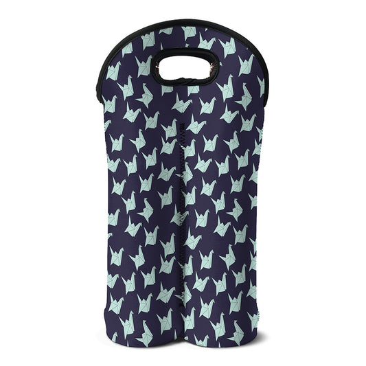 Blue Origami Crane Pattern Print Double Neoprene Wine Tote