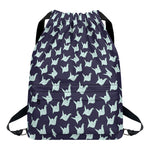 Blue Origami Crane Pattern Print Drawstring Backpack