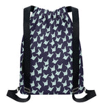 Blue Origami Crane Pattern Print Drawstring Backpack