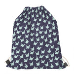 Blue Origami Crane Pattern Print Drawstring Bag