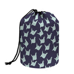 Blue Origami Crane Pattern Print Drawstring Makeup Bag