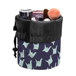 Blue Origami Crane Pattern Print Drawstring Makeup Bag
