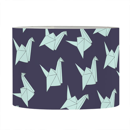 Blue Origami Crane Pattern Print Drum Lamp Shade