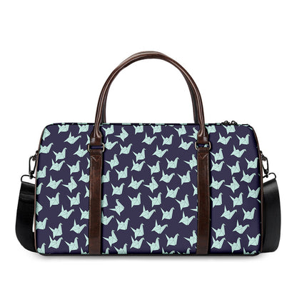 Blue Origami Crane Pattern Print Duffle Bag