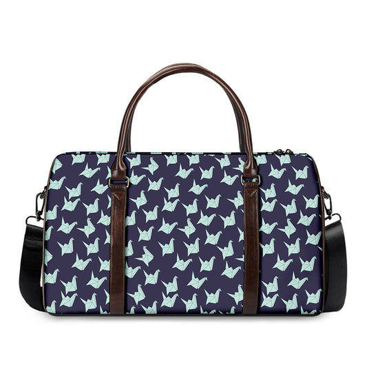 Blue Origami Crane Pattern Print Duffle Bag