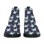 Blue Origami Crane Pattern Print Flat Ankle Boots