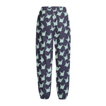 Blue Origami Crane Pattern Print Fleece Lined Knit Pants