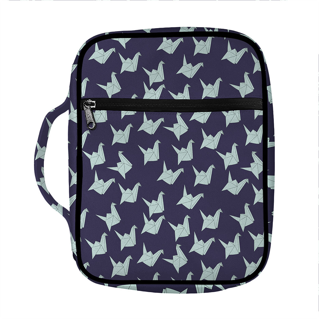 Blue Origami Crane Pattern Print Front Pocket Bible Bag
