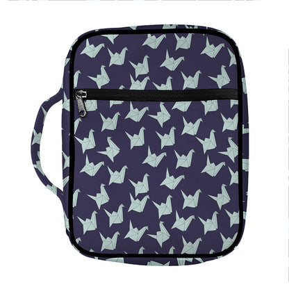 Blue Origami Crane Pattern Print Front Pocket Bible Bag