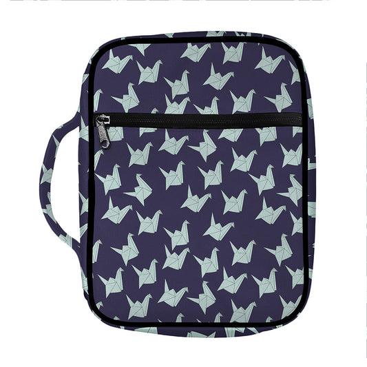 Blue Origami Crane Pattern Print Front Pocket Bible Bag