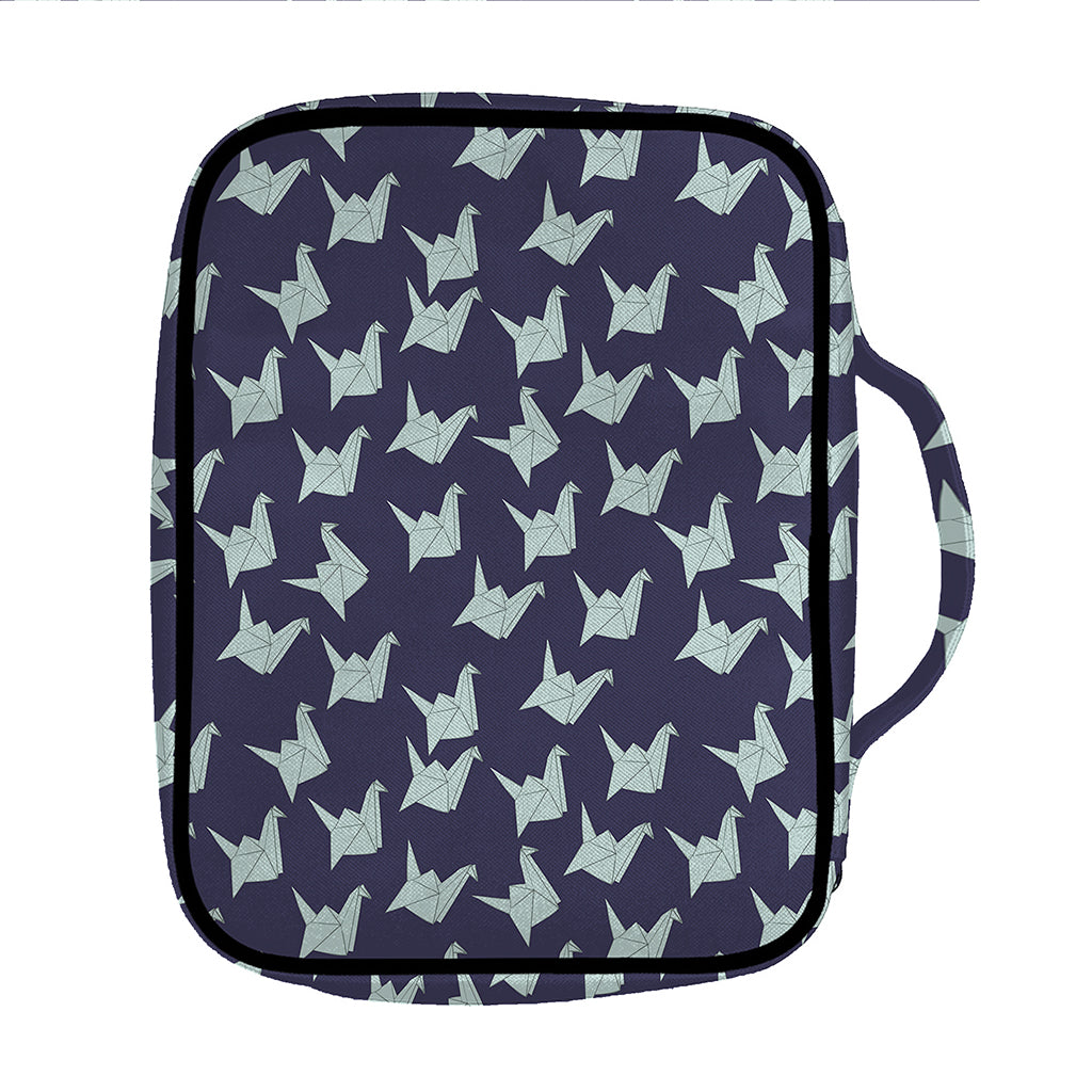 Blue Origami Crane Pattern Print Front Pocket Bible Bag