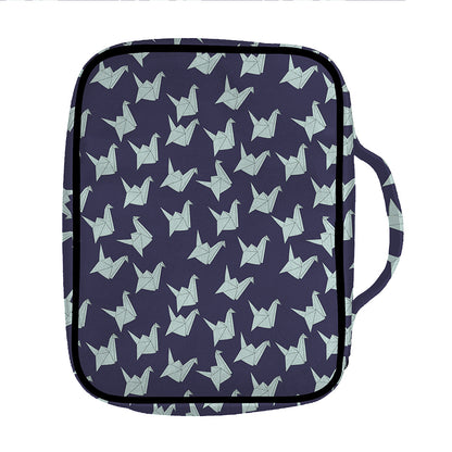 Blue Origami Crane Pattern Print Front Pocket Bible Bag