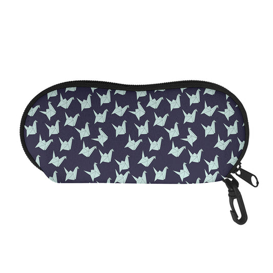 Blue Origami Crane Pattern Print Glasses Case