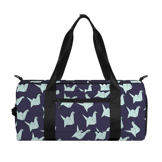 Blue Origami Crane Pattern Print Gym Bag