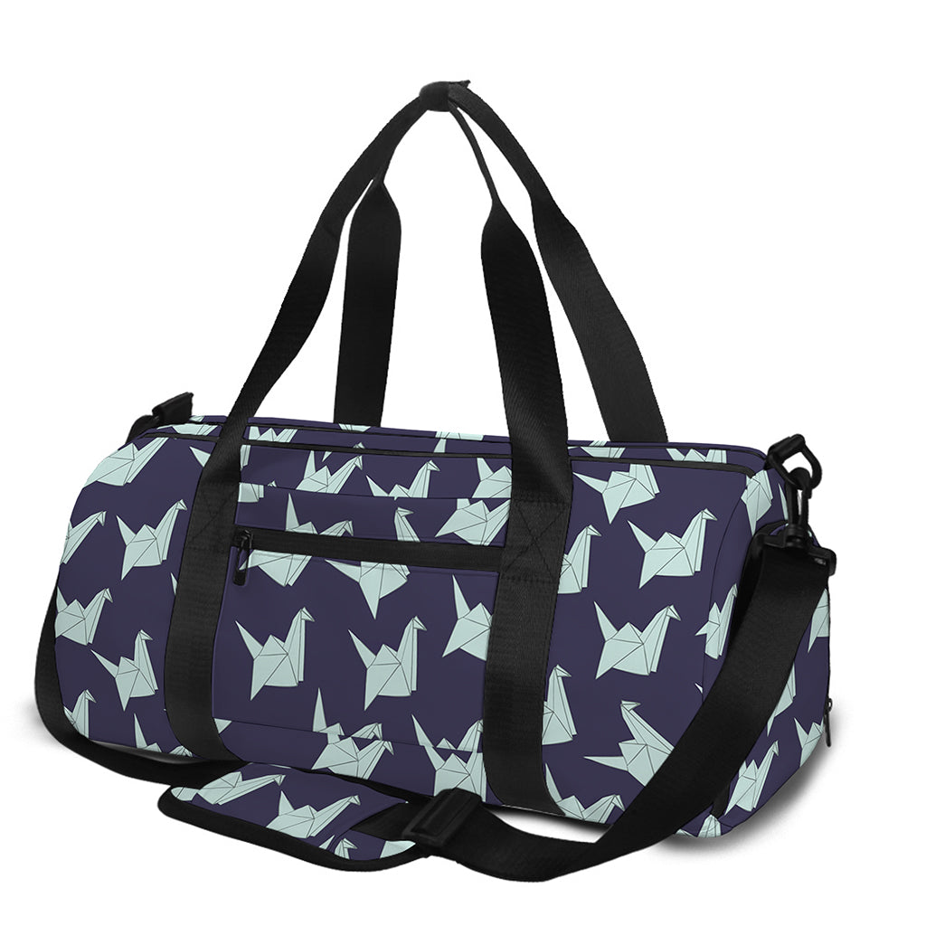 Blue Origami Crane Pattern Print Gym Bag
