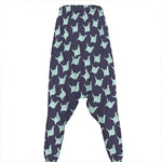 Blue Origami Crane Pattern Print Hammer Pants