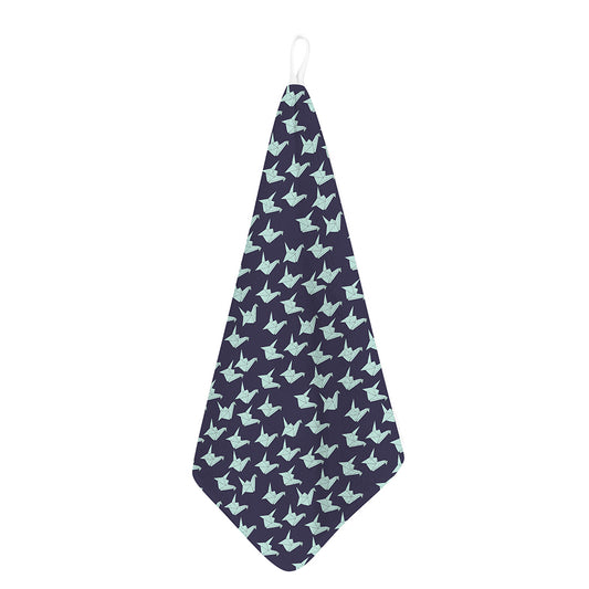 Blue Origami Crane Pattern Print Hand Towel