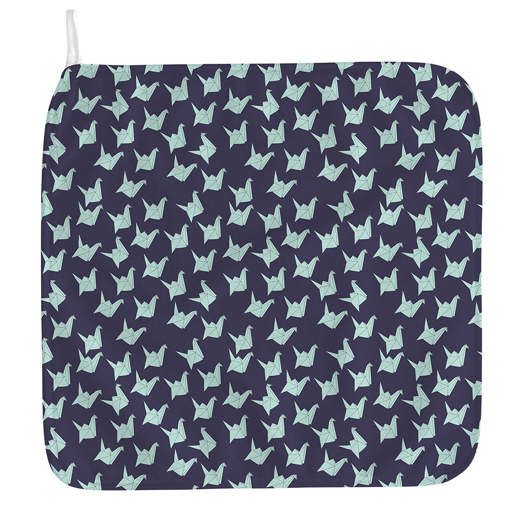 Blue Origami Crane Pattern Print Hand Towel